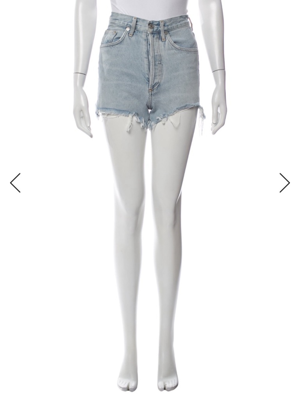 Agolde Light Blue High-Rise Frayed Denim Shorts, Size 24